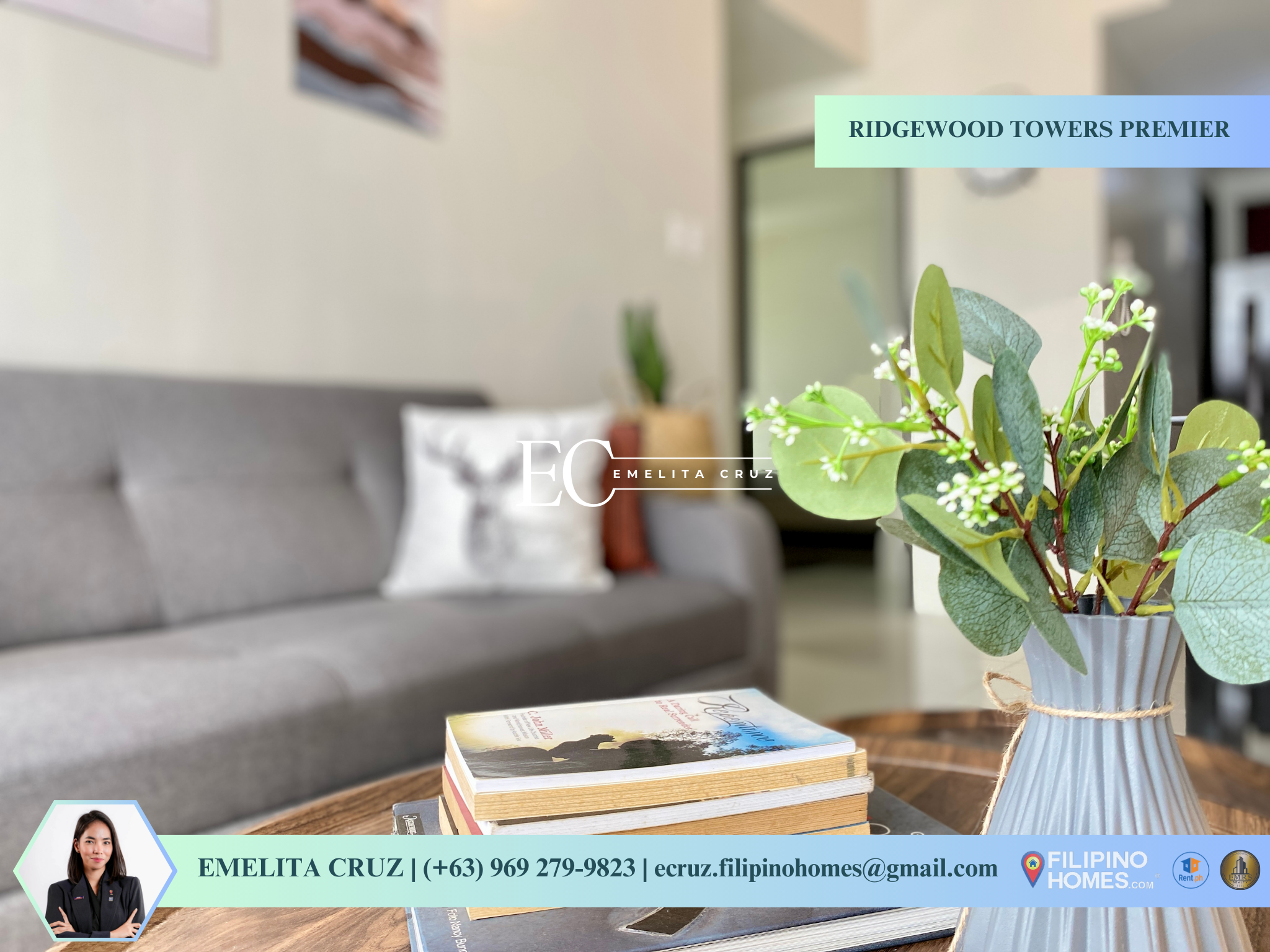 FULLY FURNISHED CORNER 2BR UNIT FOR LEASE AT RIDGEWOOD TOWERS PREMIER
